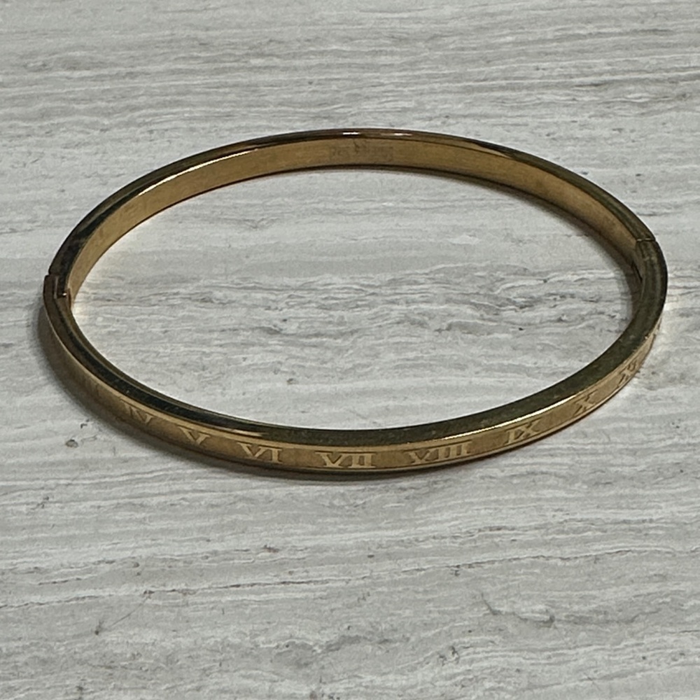 Gold Cuff Bangle  Bracelet with engraved or cutout Roman Numerals